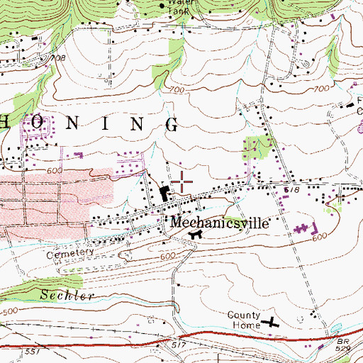 Topographic Map of Mechanicsville Census Designated Place, PA