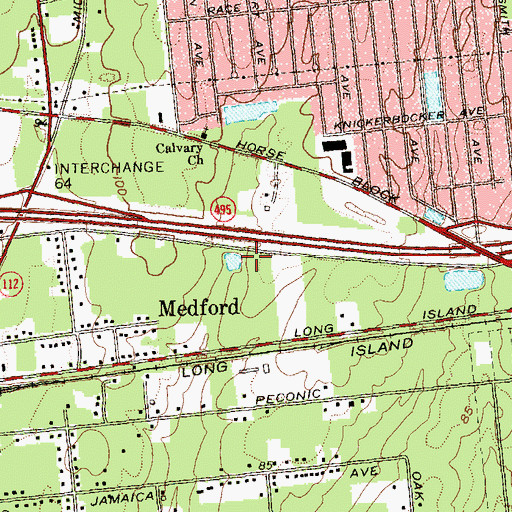 Topographic Map of Medford Census Designated Place, NY