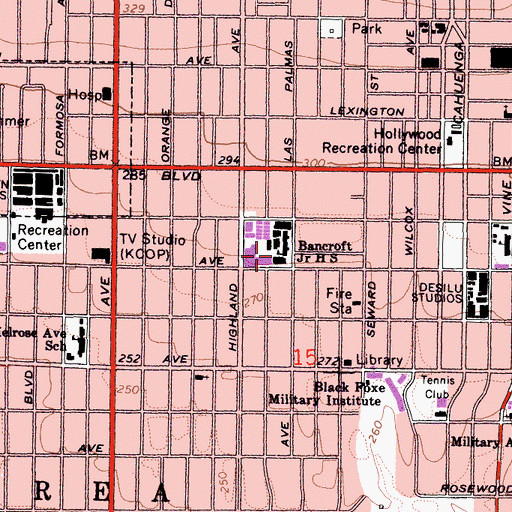 Topographic Map of Hubert Howe Bancroft Middle School, CA