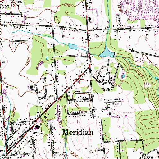 Topographic Map of Meridian Census Designated Place, PA