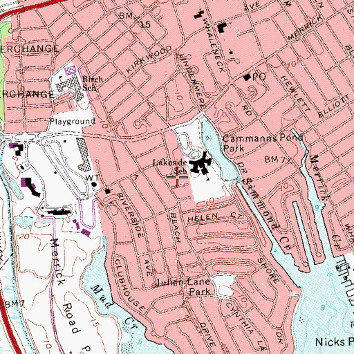 Topographic Map of Merrick Census Designated Place, NY