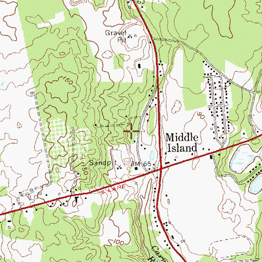 Topographic Map of Middle Island Census Designated Place, NY