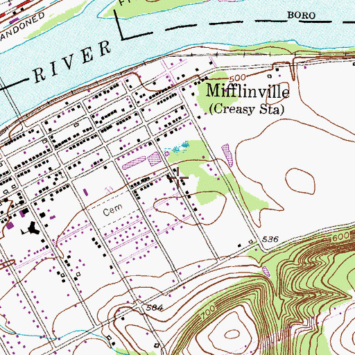 Topographic Map of Mifflinville Census Designated Place, PA