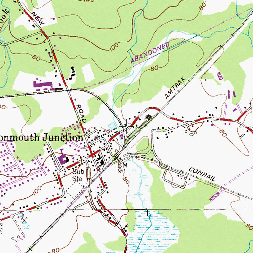 Topographic Map of Monmouth Junction Census Designated Place, NJ