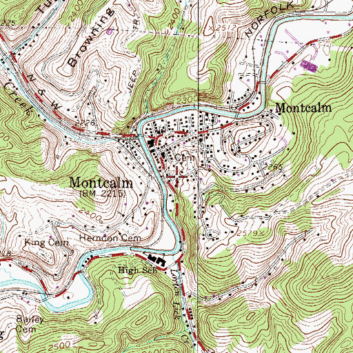 Topographic Map of Montcalm Census Designated Place, WV