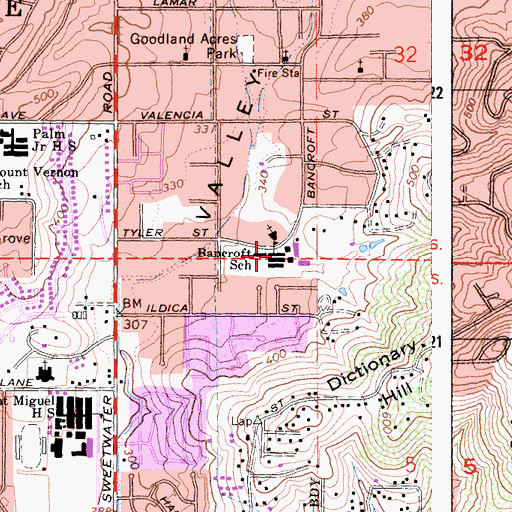 Topographic Map of Bancroft Community School, CA