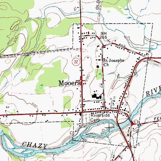 Topographic Map of Mooers Census Designated Place, NY