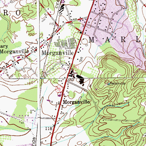 Topographic Map of Morganville Census Designated Place, NJ
