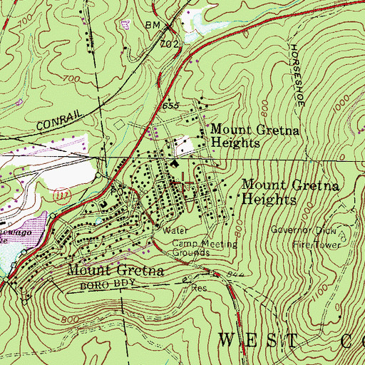 Topographic Map of Mount Gretna Heights Census Designated Place, PA