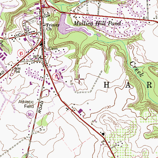 Topographic Map of Mullica Hill Census Designated Place, NJ