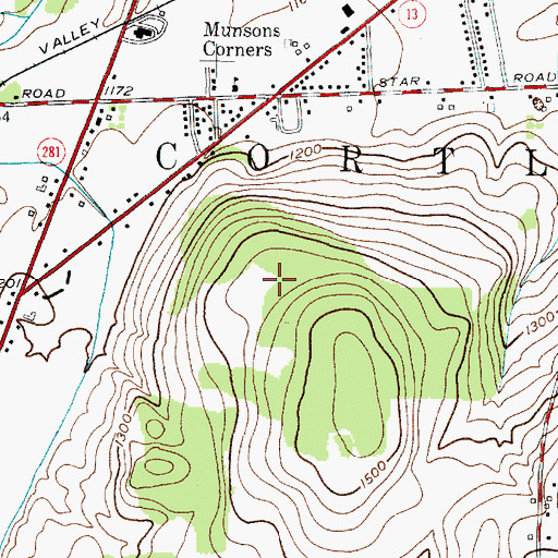 Topographic Map of Munsons Corners Census Designated Place, NY