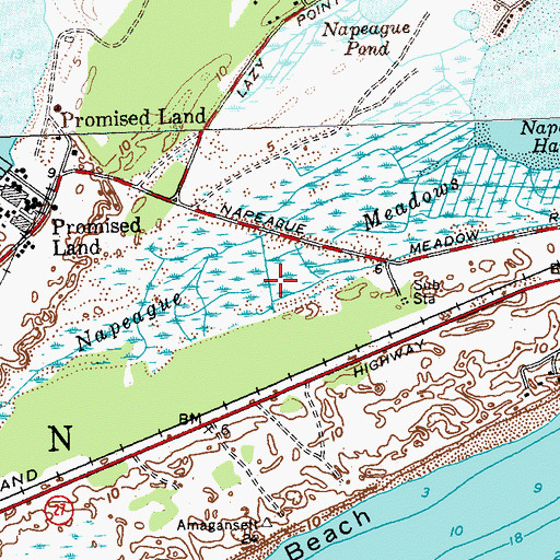 Topographic Map of Napeague Census Designated Place, NY
