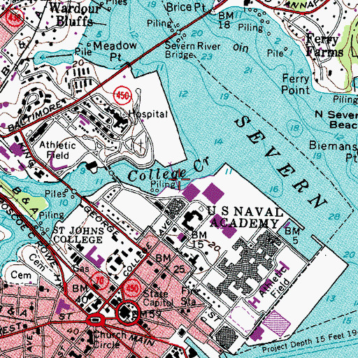Topographic Map of Naval Academy Census Designated Place, MD