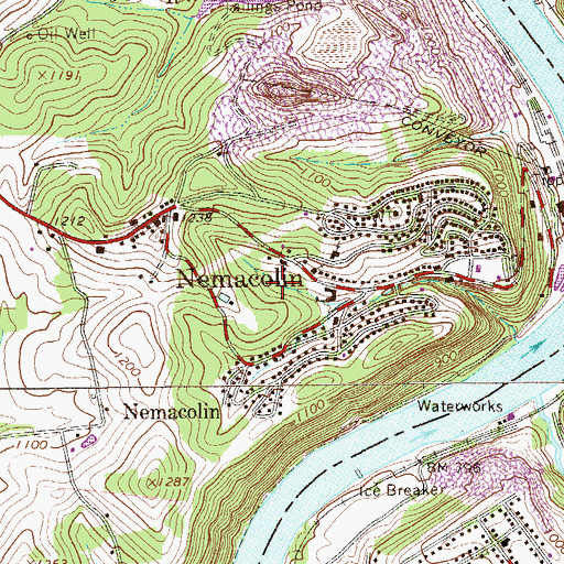 Topographic Map of Nemacolin Census Designated Place, PA