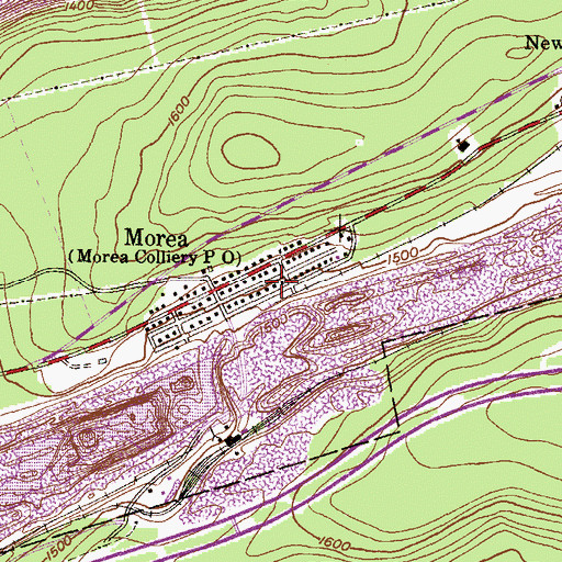 Topographic Map of New Boston-Morea Census Designated Place (historical), PA