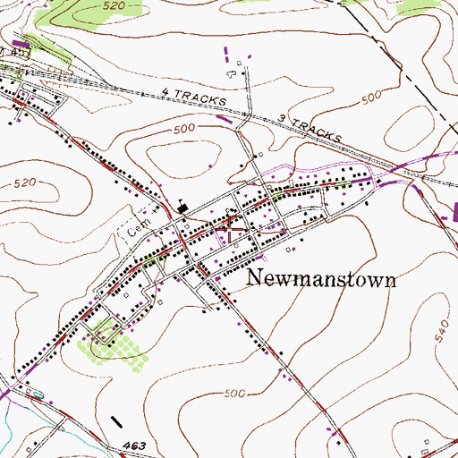 Topographic Map of Newmanstown Census Designated Place, PA