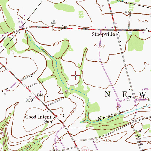 Topographic Map of Newtown Grant Census Designated Place, PA