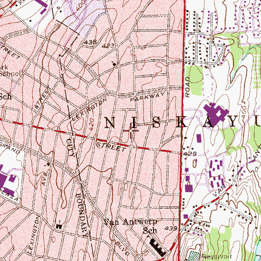 Topographic Map of Niskayuna Census Designated Place, NY