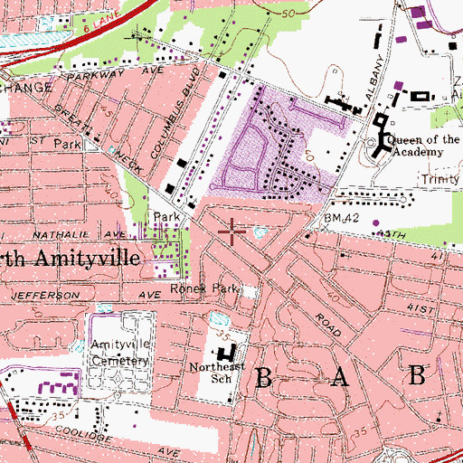 Topographic Map of North Amityville Census Designated Place, NY
