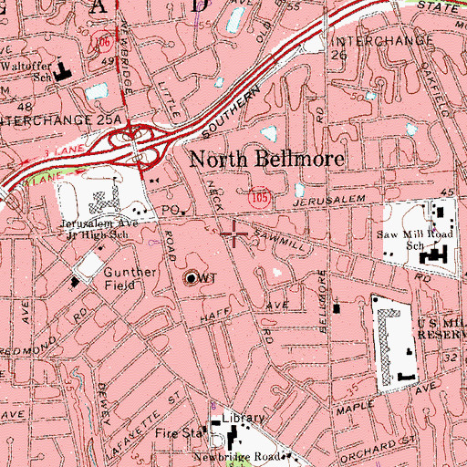 Topographic Map of North Bellmore Census Designated Place, NY