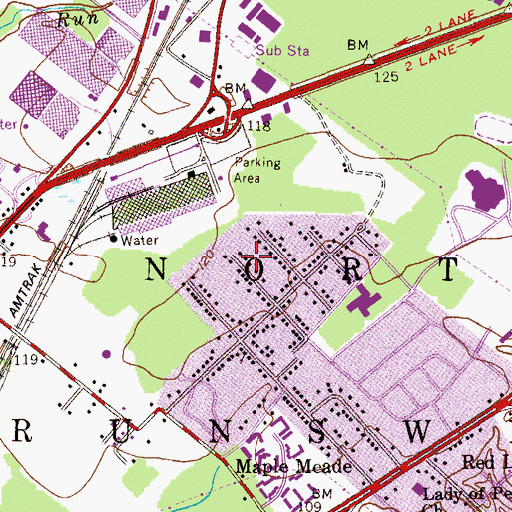 Topographic Map of North Brunswick Township Census Designated Place, NJ