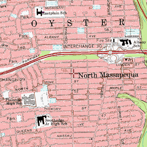 Topographic Map of North Massapequa Census Designated Place, NY