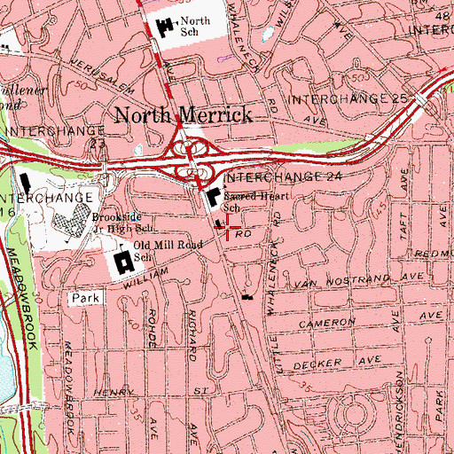 Topographic Map of North Merrick Census Designated Place, NY