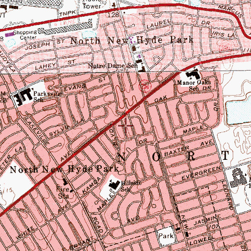 Topographic Map of North New Hyde Park Census Designated Place, NY