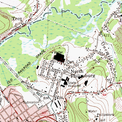 Topographic Map of North Philipsburg Census Designated Place, PA