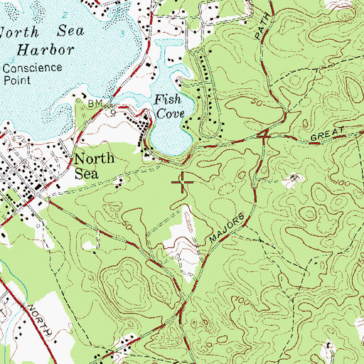 Topographic Map of North Sea Census Designated Place, NY