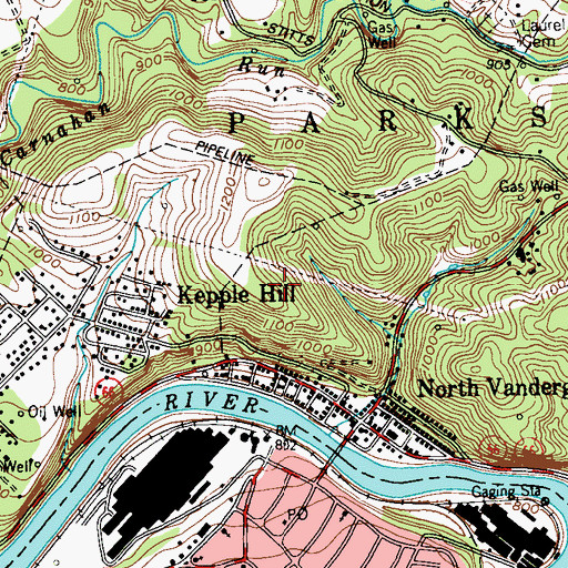 Topographic Map of North Vandergrift-Pleasant View Census Designated Place (historical), PA
