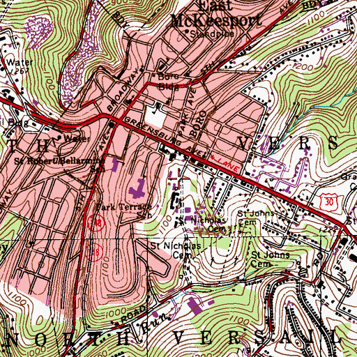 Topographic Map of North Versailles Census Designated Place, PA