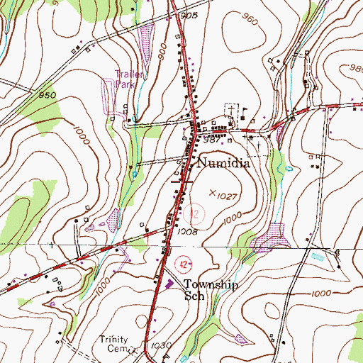 Topographic Map of Numidia Census Designated Place, PA