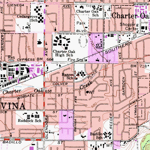 Topographic Map of Banna School, CA
