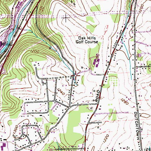 Topographic Map of Oak Hills Census Designated Place, PA