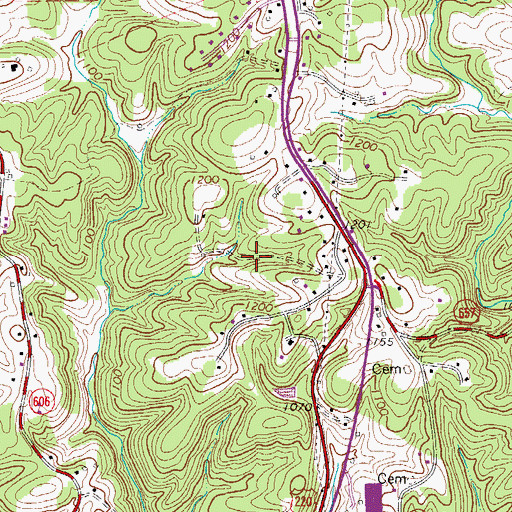 Topographic Map of Oak Level Census Designated Place, VA