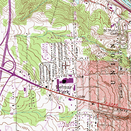 Topographic Map of Oakwood Census Designated Place, PA