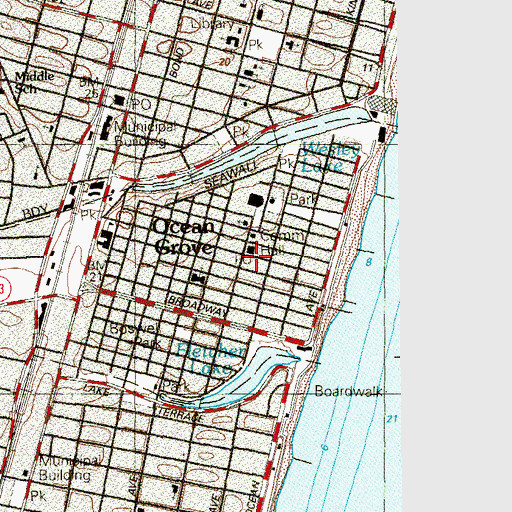 Topographic Map of Ocean Grove Census Designated Place, NJ