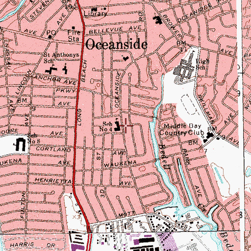 Topographic Map of Oceanside Census Designated Place, NY