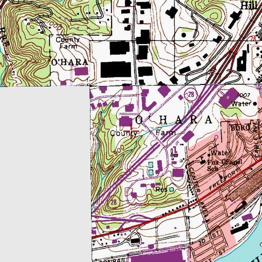Topographic Map of O'Hara Township Census Designated Place, PA