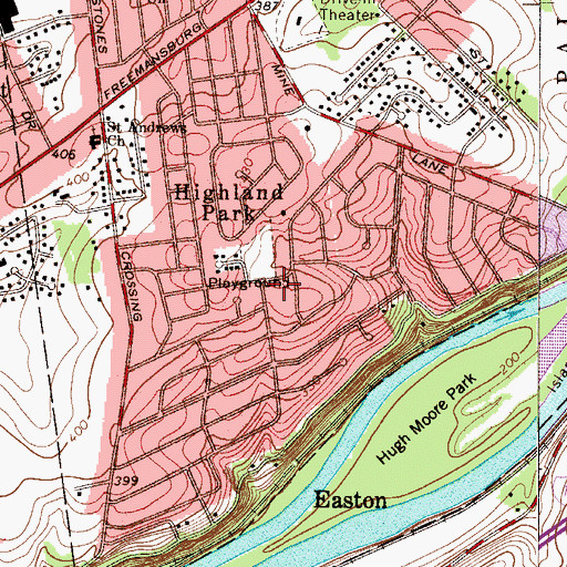 Topographic Map of Old Orchard Census Designated Place, PA
