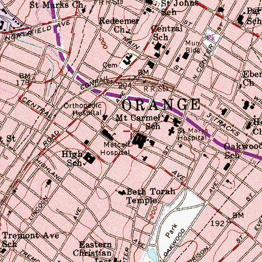 Topographic Map of Orange Census Designated Place, NJ