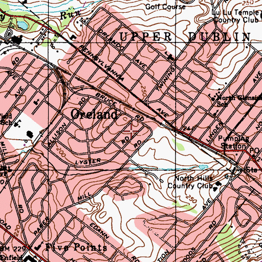 Topographic Map of Oreland Census Designated Place, PA