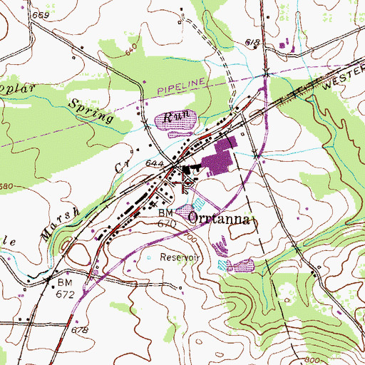 Topographic Map of Orrtanna Census Designated Place, PA