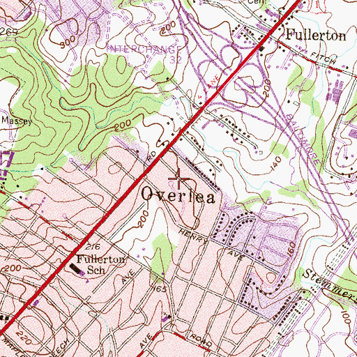 Topographic Map of Overlea Census Designated Place, MD