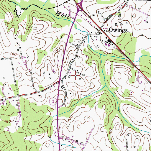 Topographic Map of Owings Census Designated Place, MD