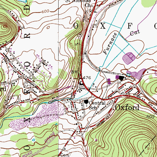 Topographic Map of Oxford Census Designated Place, NJ