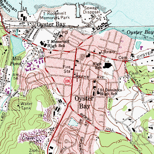 Topographic Map of Oyster Bay Census Designated Place, NY