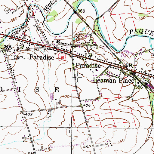 Topographic Map of Paradise Census Designated Place, PA