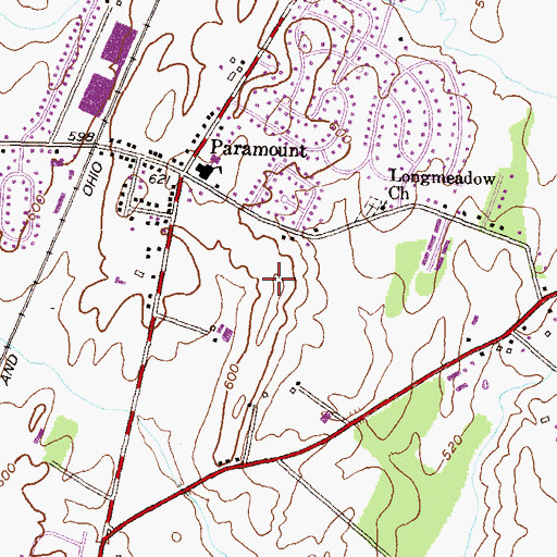 Topographic Map of Paramount-Long Meadow Census Designated Place, MD